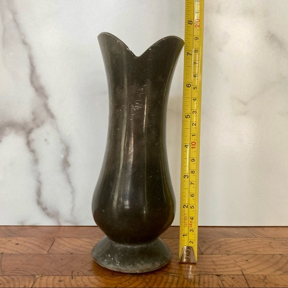 Vintage Black Carved Stone Vase India - Picture 2 of 10